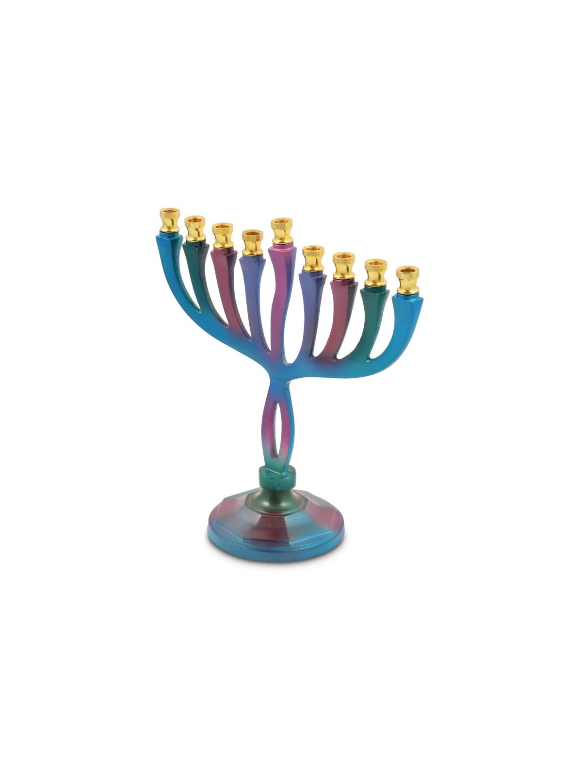 Colorful Curved Chanukah Menorah on Stem Aluminu... | Hanukkah Menorah