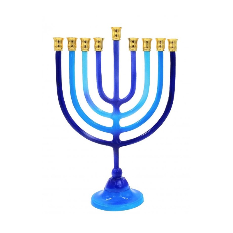 Shades of Blue Chanukah Menorah with Stem Alumin... | Hanukkah Menorah