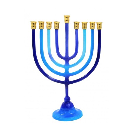 Shades of Blue Chanukah Menorah with Stem Alumin... | Hanukkah Menorah