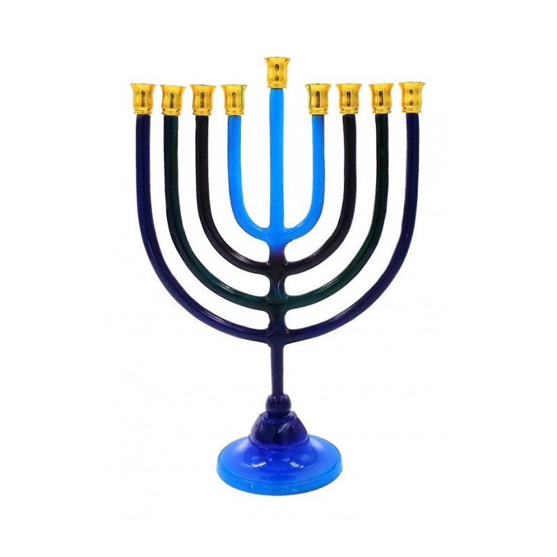Shades of Blue and Purple Chanukah Menorah with ... | Hanukkah Menorah
