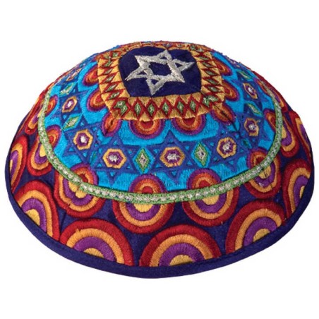 Multicolor Star of David Circles Kippah By Yair Em | Kippahs | Judaica