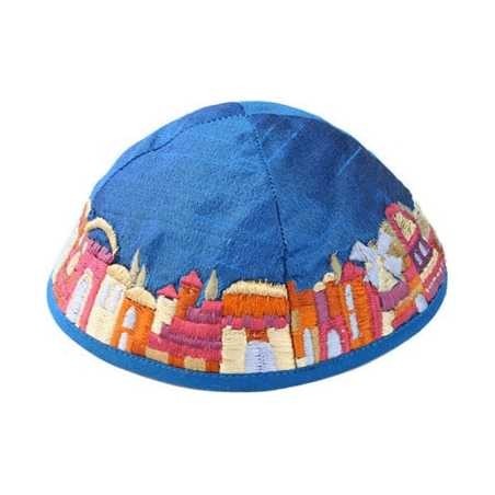 Jerusalem Blue Silk Kippah | Kippahs | Judaica