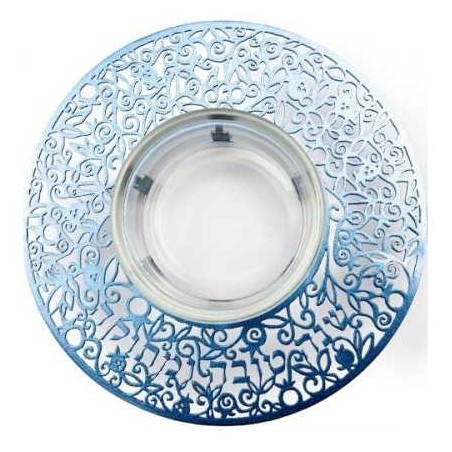 Glass Honey Dish with Metal Cutout | Rosh Hashanah | Judaica