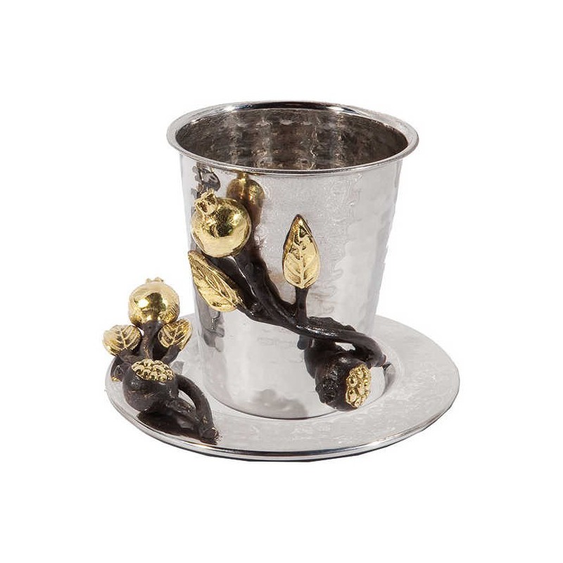 Stainless Steel Stemless Golden Pomegranate Kiddus | Kiddush Cups | Ju