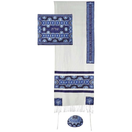 Blue Silk Stars & Spheres Tallit By Yair Emanuel - | Tallit/Tallis | J