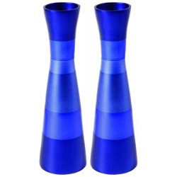 Anodized Blue Ringed Candlesticks | Candle Holders | Judaica