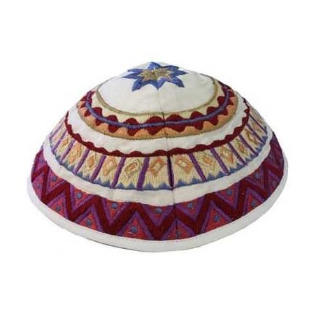 Multicolor Geometrical Embroidered Cotton Kippah B | Kippahs | Judaica