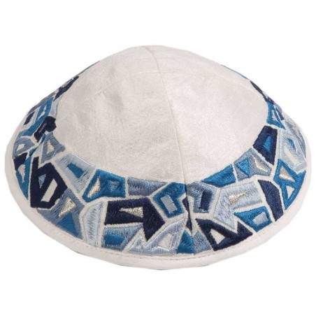 Blue Embroidered Triangles Kippah By Yair Emanuel | Kippahs | Judaica