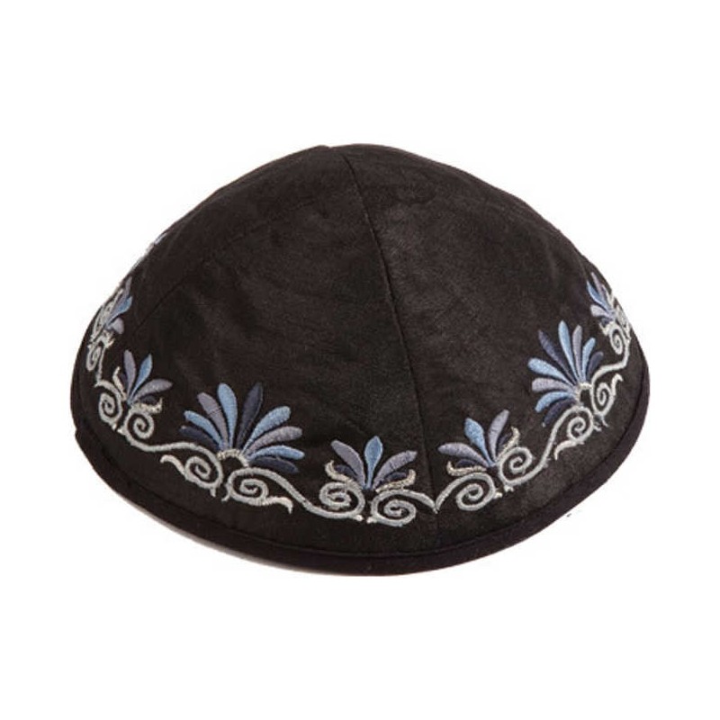 Black Embroidered Date Palm Kippah By Yair Emanuel | Kippahs | Judaica