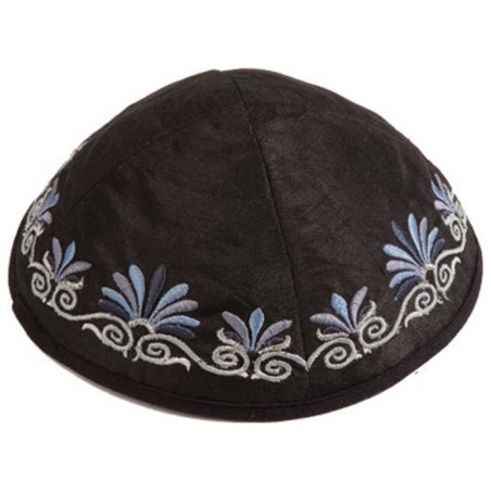 Black Embroidered Date Palm Kippah By Yair Emanuel | Kippahs | Judaica