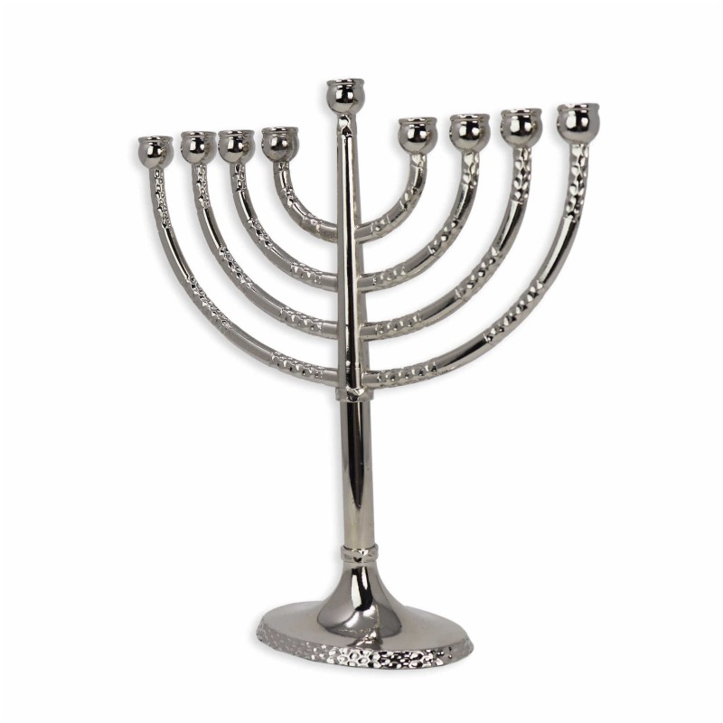 Classical Silver Menorah With Hammered Accents | Hanukkah | Judaica