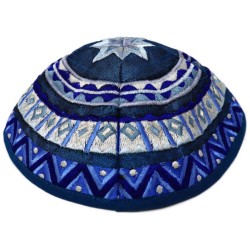Blue Geometrical Embroidered Cotton Kippah By Yair | Kippahs | Judaica