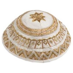 Gold Geometrical Embroidered Cotton Kippah By Yair | Kippahs | Judaica