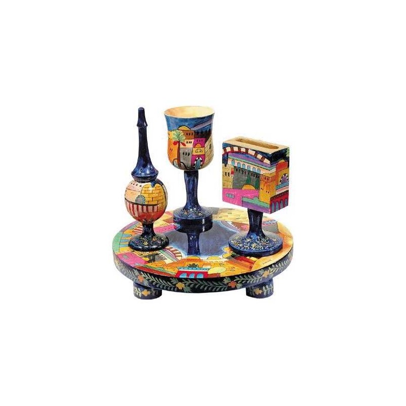 Wood Jerusalem Havdalah Set | Havdalah Sets & Spice Boxes | Judaica