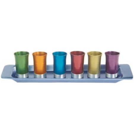 Anodized Aluminum Rainbow Kiddush Serving Cup Set | Kiddush Cups | Jud