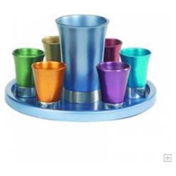 Retro Multicolor Anodized Kiddush Set | Kiddush Cups | Judaica