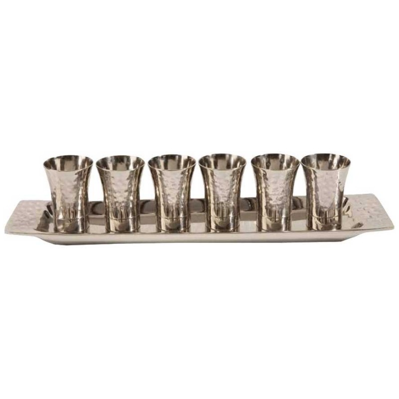 Hammered Kiddush Cups with Tray | Kiddush Cups | Judaica