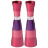 Anodized Pink Ringed Candlesticks | Candle Holders | Judaica