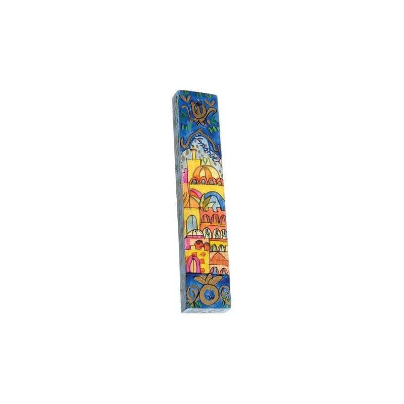 Jerusalem Blue Wood Mezuzah Case | Mezuzahs | Judaica