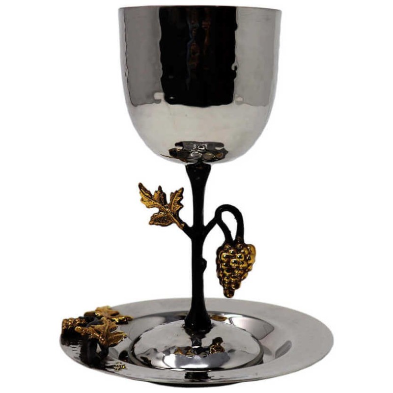 Golden Grapes Stainless Steel Kiddush Cup & Plate  | Kiddush Cups | Ju