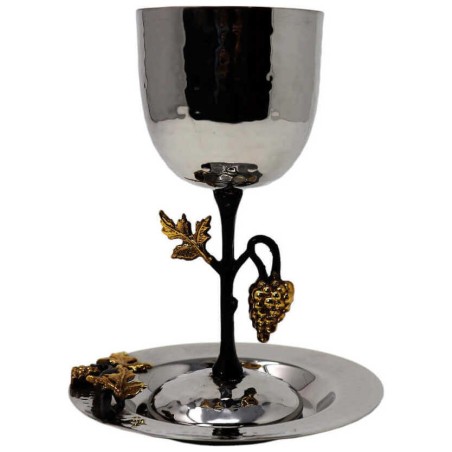 Golden Grapes Stainless Steel Kiddush Cup & Plate  | Kiddush Cups | Ju