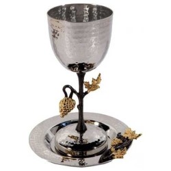 Golden Grapes Stainless Steel Kiddush Cup & Plate  | Kiddush Cups | Ju