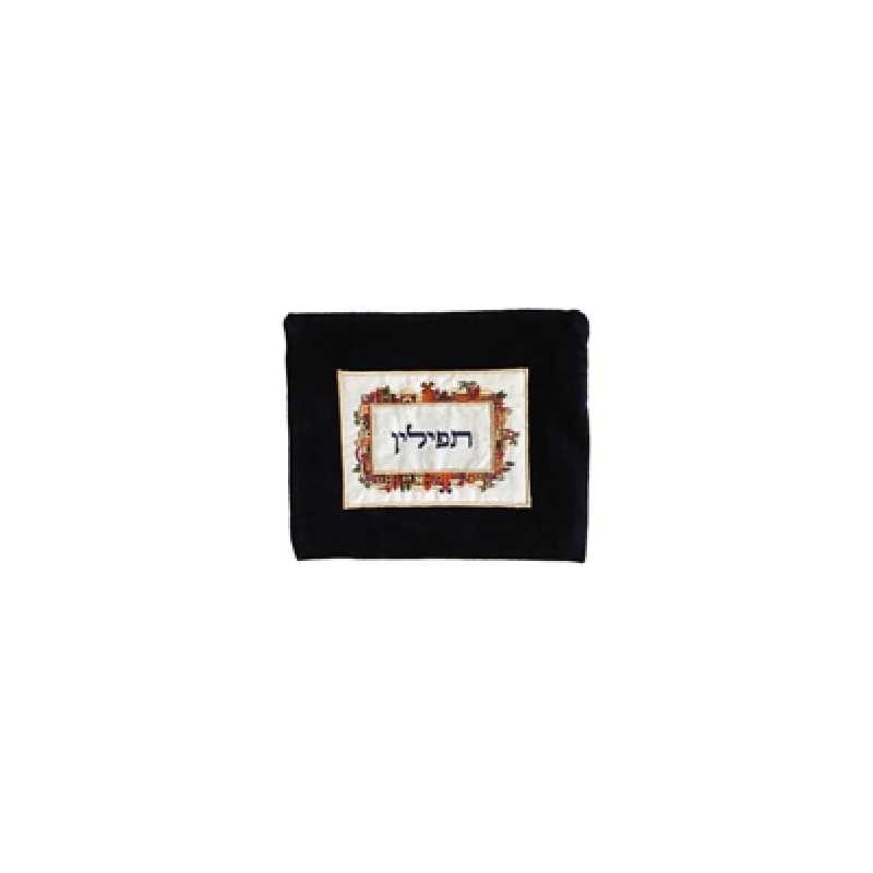 Jerusalem Frame Embroidered Velvet Tefillin Bag | Tefillin & Accessori