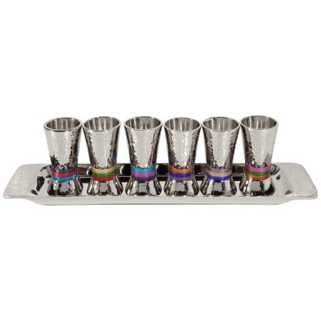 Hammered Kiddush Serving Set with Tray - Multicolo | Kiddush Cups | Ju