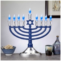 Blue & Silver Premium Electric Menorah with Two-To | Hanukkah | Judaic