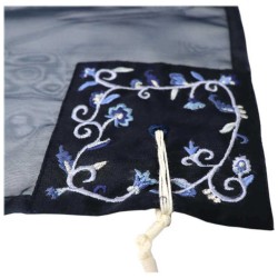 Navy Blue Organza Striped Floral Tallit Set By Yai | Tallit/Tallis | J