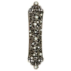 Black with Mother of Pearl Flowers Mezuzah Case | Artists and Designer