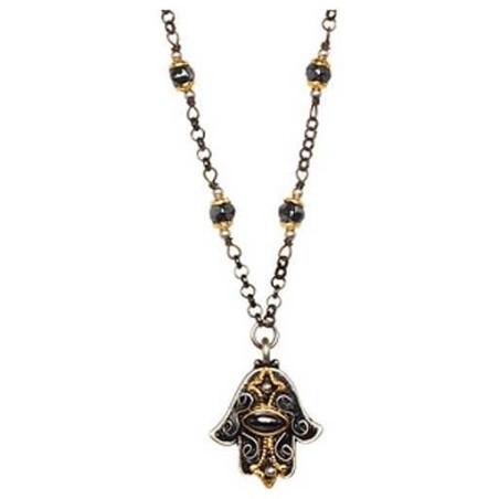 Hematite Hamsa with Beaded Chain Necklace | Jewelry | Judaica