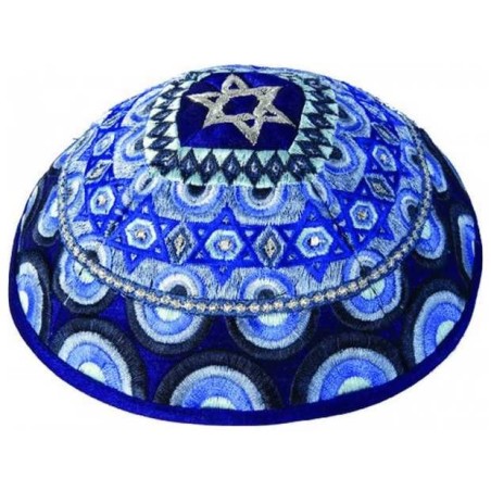 Magan David Embroidered Cotton Kippah - Blue | Kippahs | Judaica