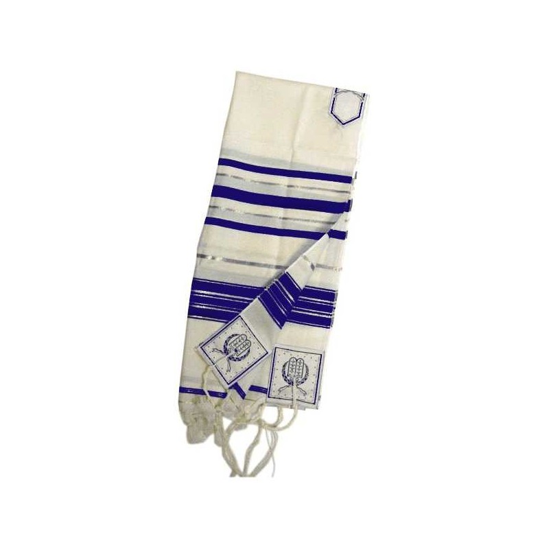 Traditional Blue Stripe Wool Tallit - Silver | Tallit/Tallis | Judaica