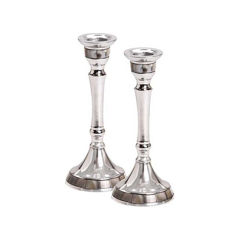 Mother of Pearl Trim Candlesticks | Candle Holders | Judaica