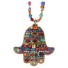 Multi-Color Jeweled Hamsa Necklace with Beaded Cha | Jewelry | Judaica