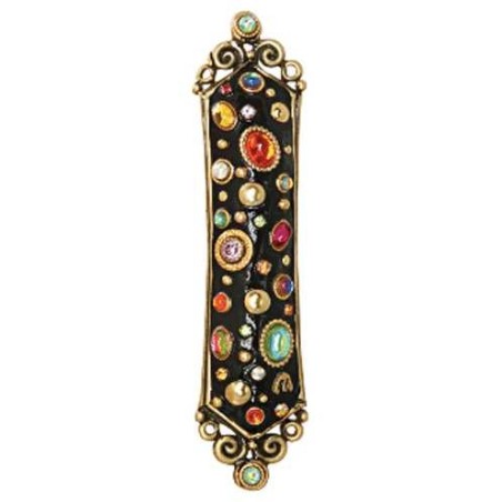 Regal Multi-Color Ornamented Black Mezuzah Case | Mezuzahs | Judaica