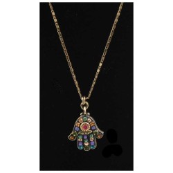 Multi Crystal Black Hamsa with chain | Jewelry | Judaica