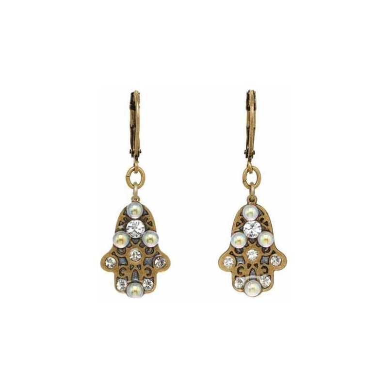 Gold Small Crystal Hamsa Earrings | Jewelry | Judaica