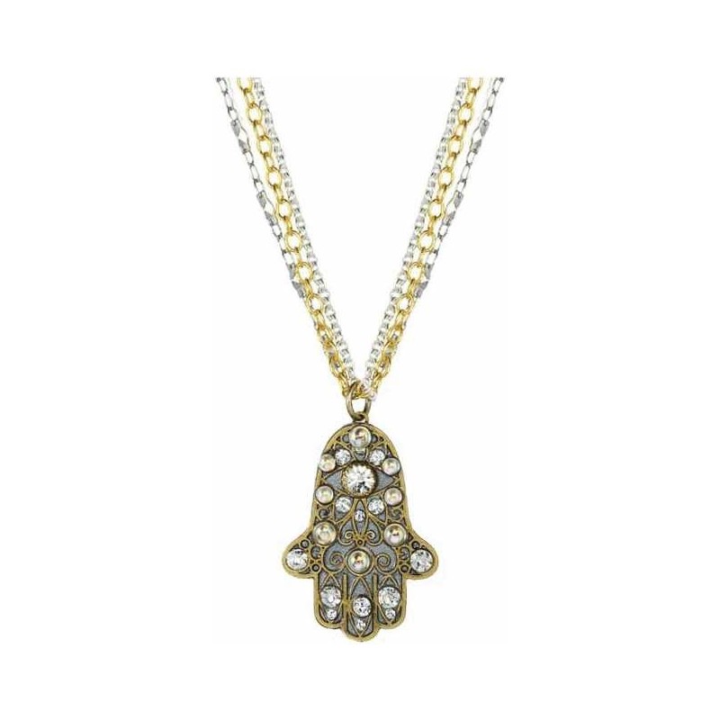 Gray and Gold Large Hamsa on Triple Chain | Jewelry | Judaica