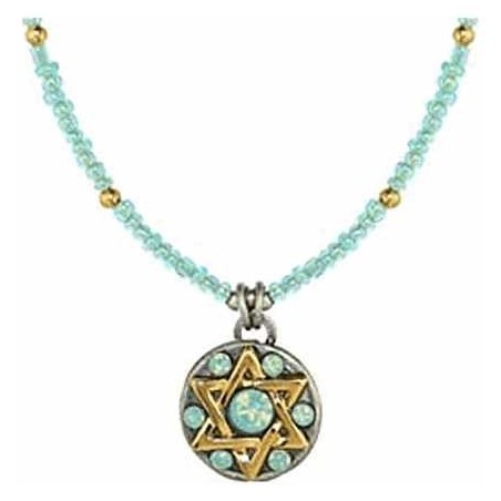 Light Blue Beaded Star of David Necklace with Bead | Jewelry | Judaica