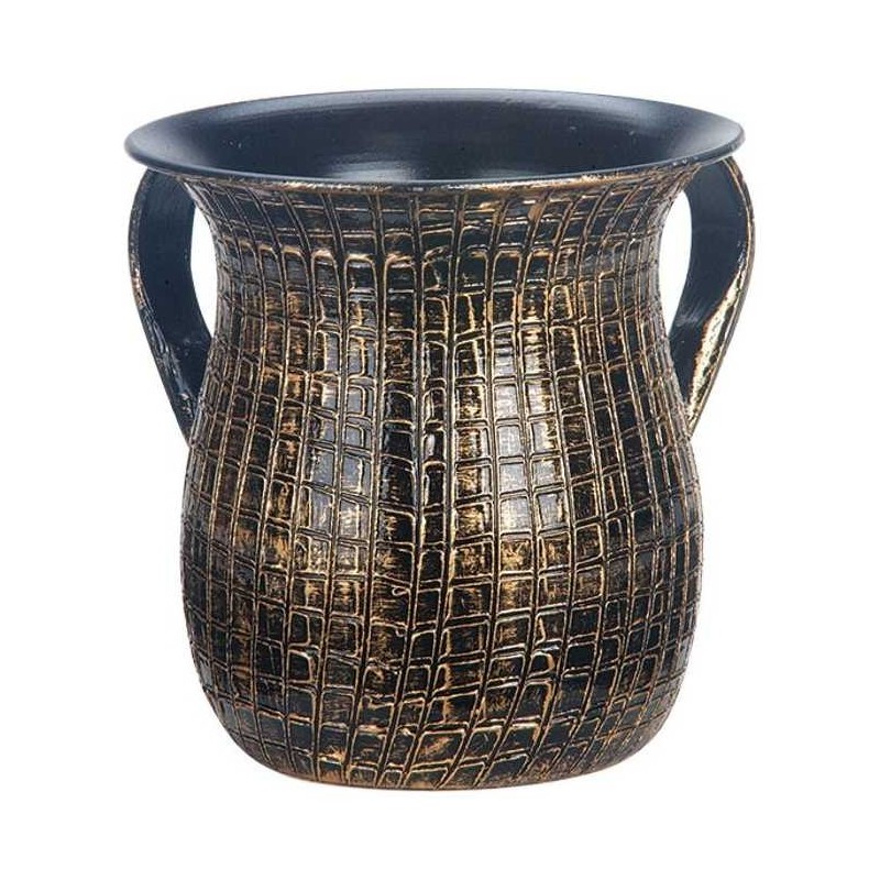 Gold & Black Gridwork Washing Cup | Washing Cups | Judaica