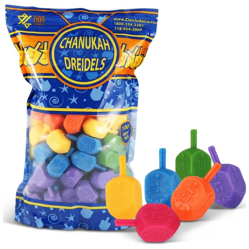 100 Medium Plastic Dreidels with English translite | Hanukkah | Judaic