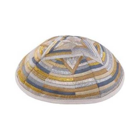 Kippah - Embroidered- Large Magen David --Silver & | Kippahs | Judaica