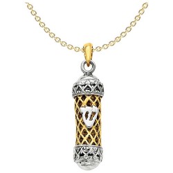 14k Two-Tone Gold Mezuzah WIth Shin Pendant | Jewelry | Judaica
