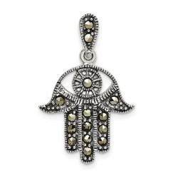 Sterling Silver Antiqued Marcasite Hamsa Pendant | Jewelry | Judaica