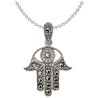 Sterling Silver Antiqued Marcasite Hamsa Pendant | Jewelry | Judaica