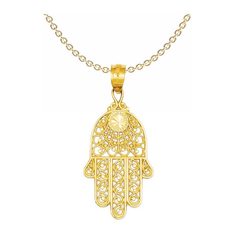 14k Yellow Gold Filigree Hamsa Pendant | Jewelry | Judaica
