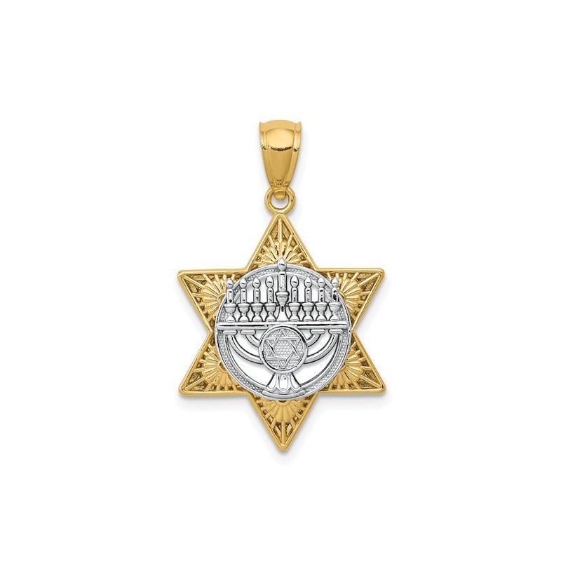 14k Two-Tone Gold Menorah Star of David Pendant | Jewelry | Judaica