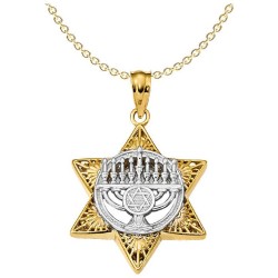 14k Two-Tone Gold Menorah Star of David Pendant | Jewelry | Judaica